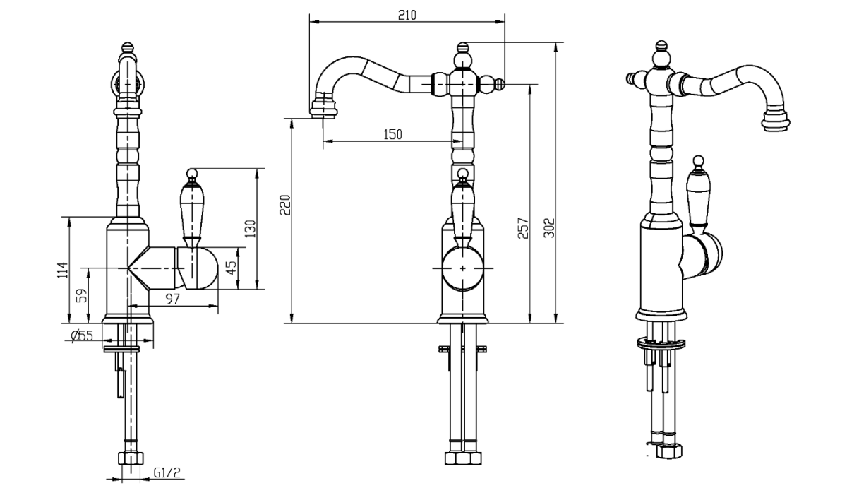 Смеситель для раковины высокий Boheme Tradizionale Cromo Хром 262-BLC