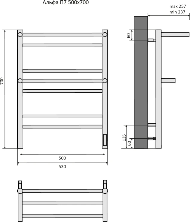 Aquatek Альфа П7 полотенцесушитель 50х70 см хром AQ EL RRP0770CH