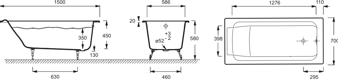 Jacob Delafon Parallel 150*70 ванна чугунная прямоугольная E2949-00