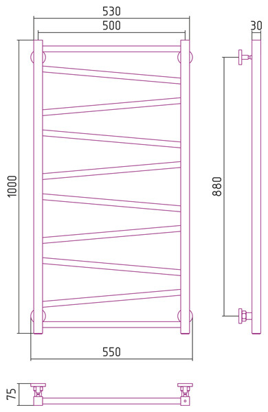 Сунержа Сирокко полотенцесушитель водяной 1000*500