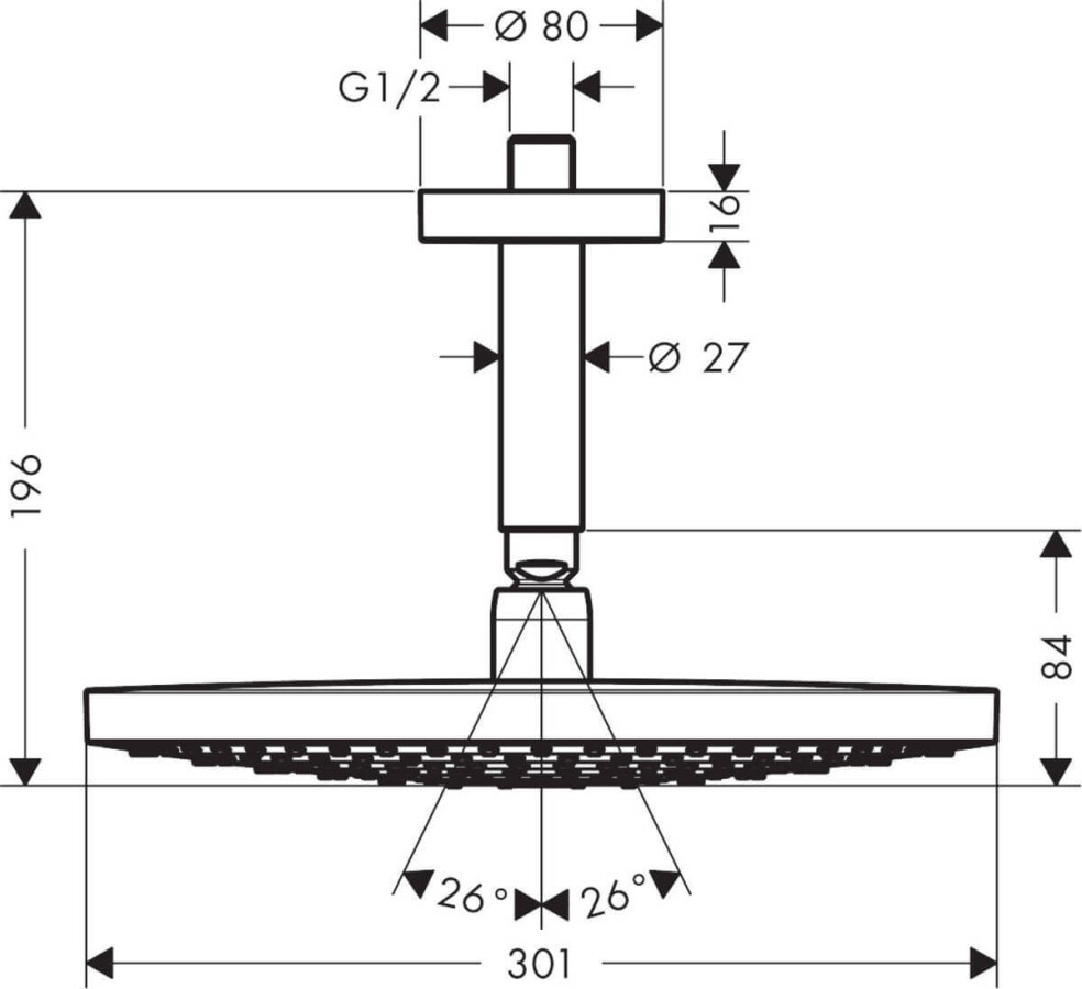 Hansgrohe Raindance Select S 300 2jet верхний душ c потолочным подсоединением хром 27337000