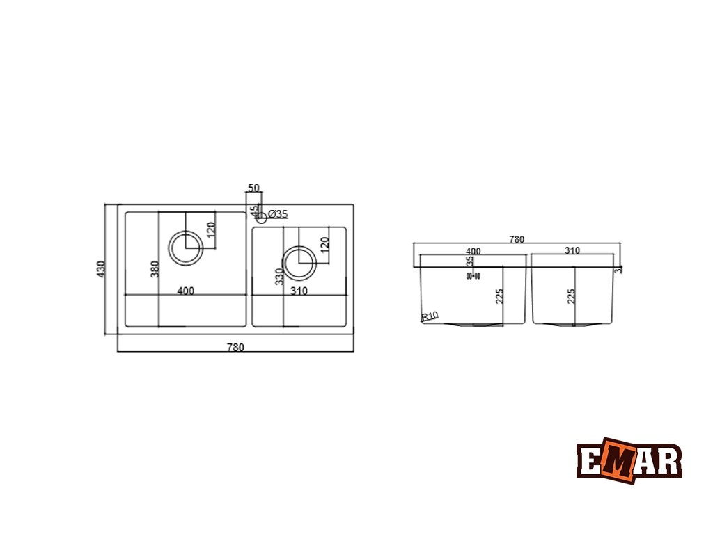 Emar EMB-210 кухонная мойка satin 78x43 см