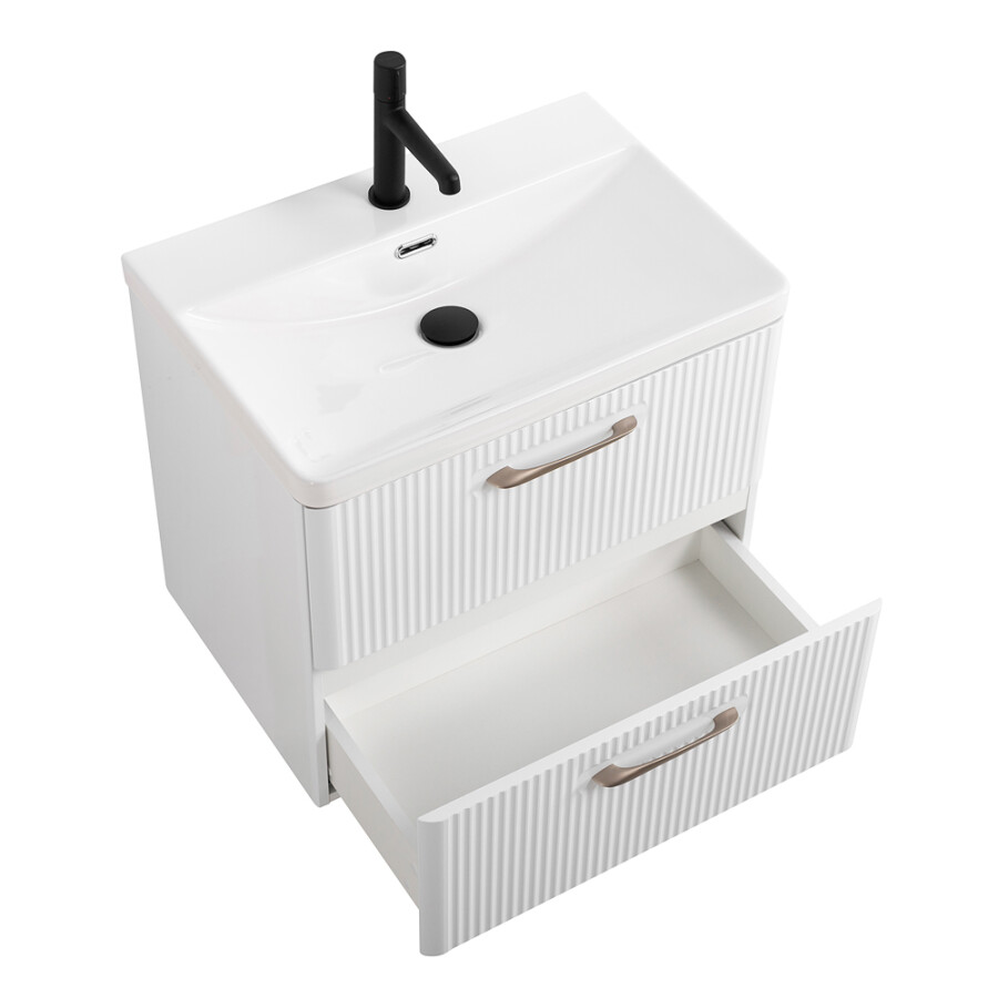 Подвесная тумба с раковиной Belbagno DUE 60 см Белый металлик DUE-600-2C-SO-BM-P BB-8076-3-60