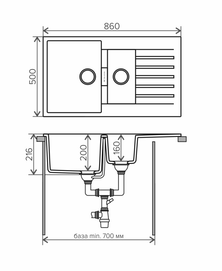 Tolero Loft TL860 кухонная мойка черный 50 х 86 см