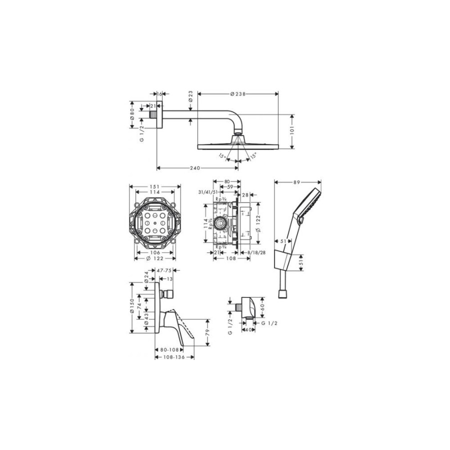 Hansgrohe Crometta S Душевая система 240 1jet с однорычажным смесителем хром 27958000