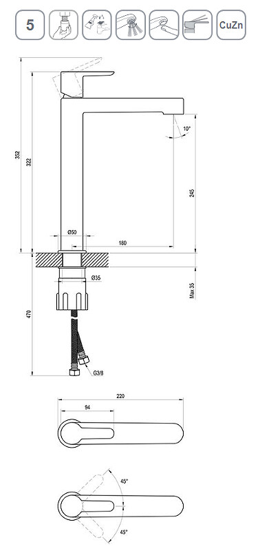 Ravak Puri PU 015.20 Смеситель для раковины черный матовый X070182