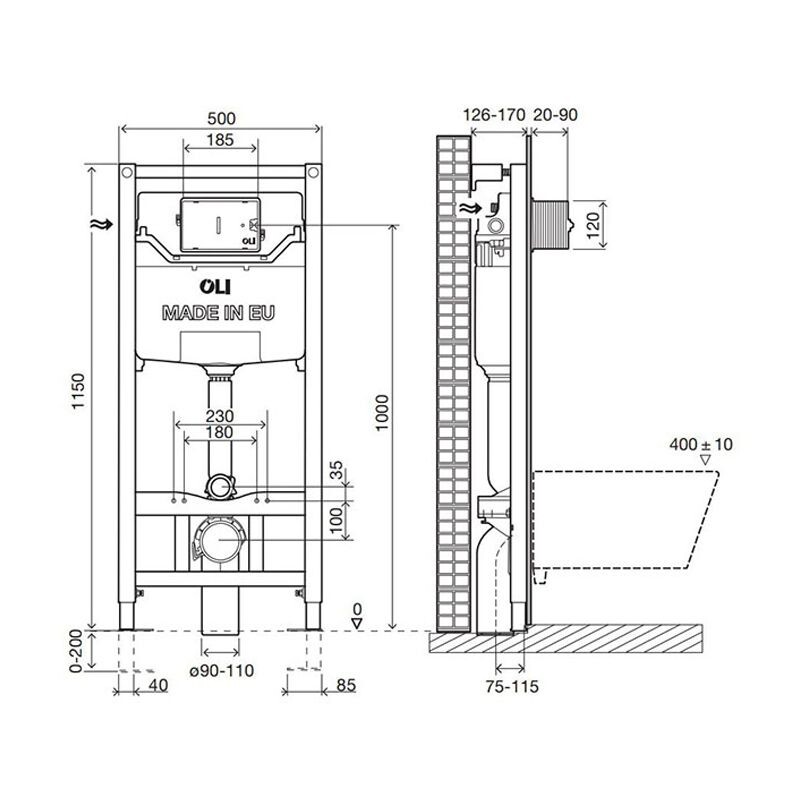 Инсталляция OLI 120 ECO Sanitarblock pneumatic + панель слива Karisma, хром 879235pKA00