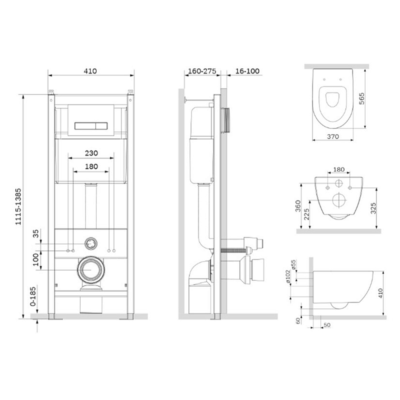 Am.Pm Awe унитаз подвесной с инсталляцией и клавишей смыва IS30201.111700