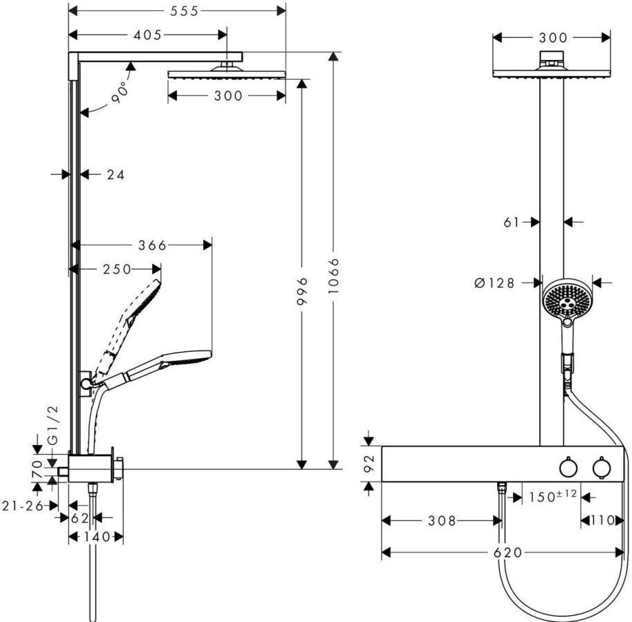 Hansgrohe Raindance E Showerpipe 300 1jet Душевой набор с термостатом ShowerTablet 600 хром 27363000