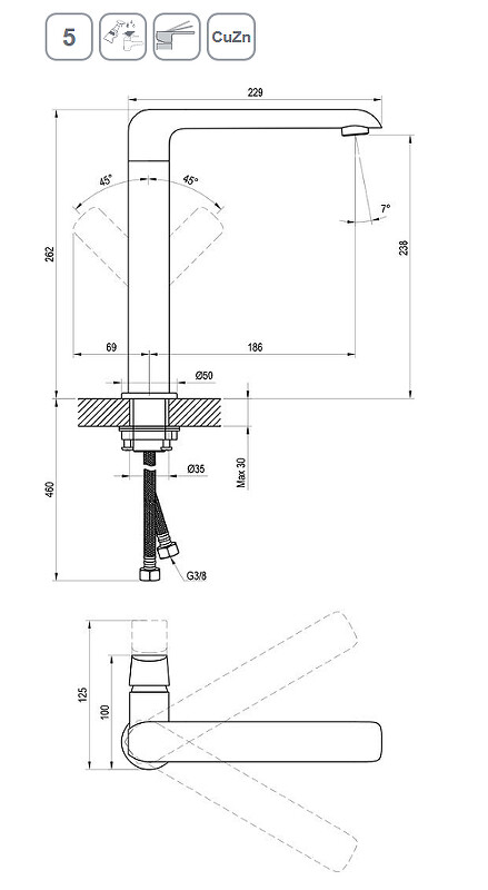 Ravak Flat FL 016.20 Смеситель для раковины черный матовый X070174