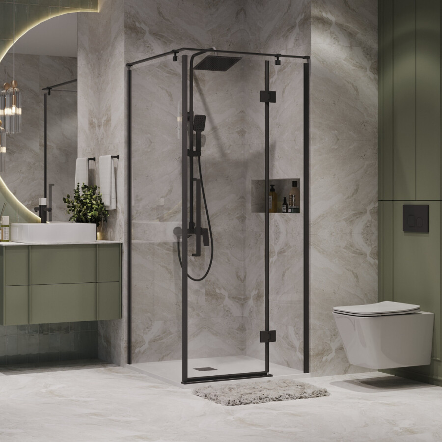 Душевое ограждение Niagara Nova NG-6831-34ВLACK (90х90х195) квадрат,черный матовый,двери распашные,стекло прозрачное,1 место