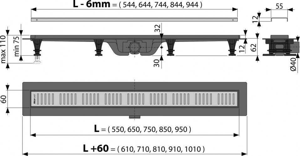 AlcaPlast APZ10-550 Simple Душевой лоток 550 мм