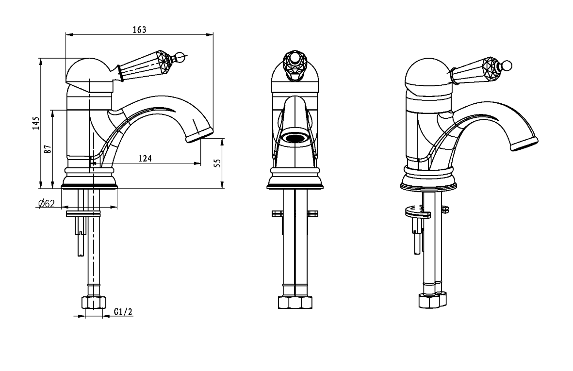 Смеситель для раковины Boheme Imperiale Ripresa Золото с кристаллом Swarovski 321