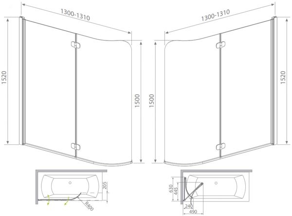 Radaway EOS PND 205202-101L 130*152 L шторка на ванну
