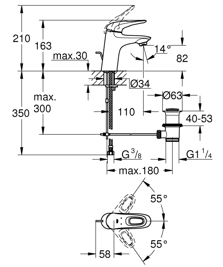 Grohe Eurostyle New 33558003 смеситель для умывальника 35 мм