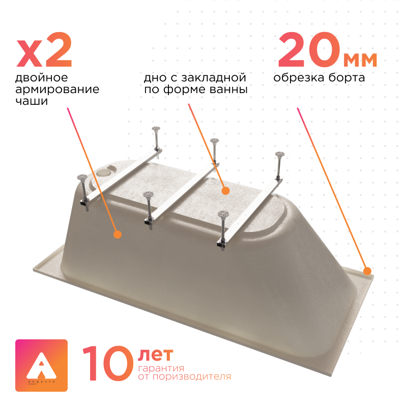 Акриловая ванна Radomir Прованс Ангосто 170х75х64 1-01-0-0-8-193