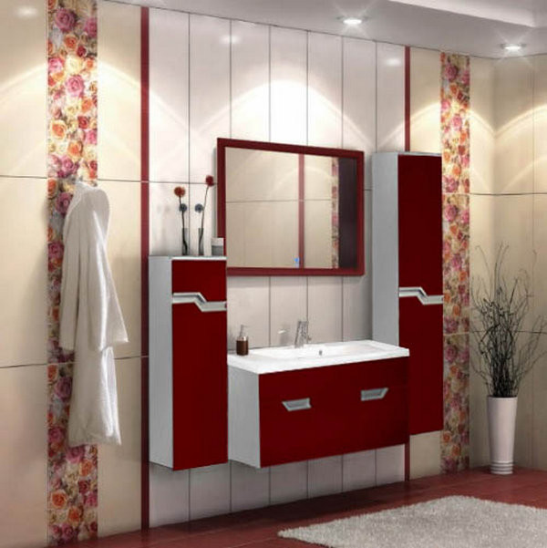 Triton Мирта 100 тумба подвесная с умывальником 1 дверца 2 ящика вишневая