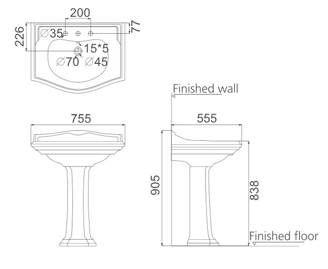 Creo Ceramique Dijon DI3000+DI3010 раковина с пьедесталом 75 см