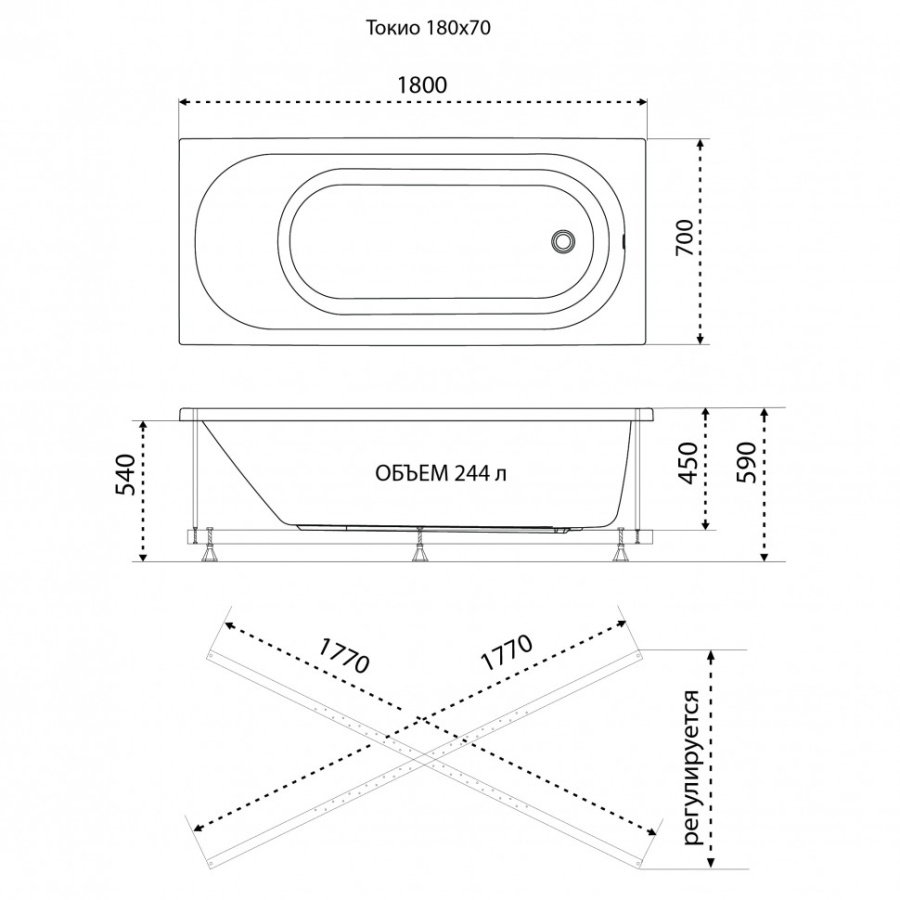 Triton Токио ванна акриловая прямоугольная 180х70 см Щ0000063854