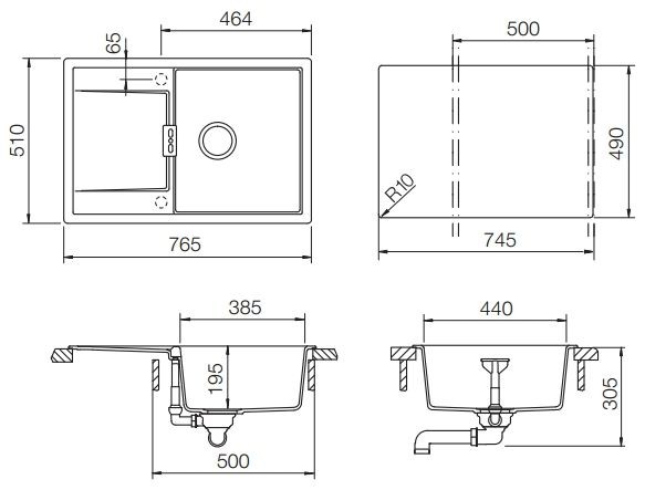 Schock Eton 50D 700606 кухонная мойка аворио 76.5x51 см