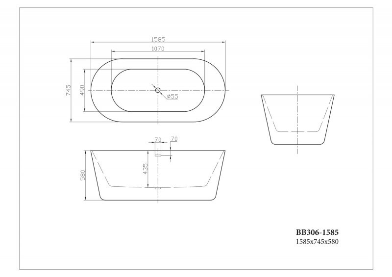 BelBagno ванна отдельностоящая овальная 158х75 BB306-1585