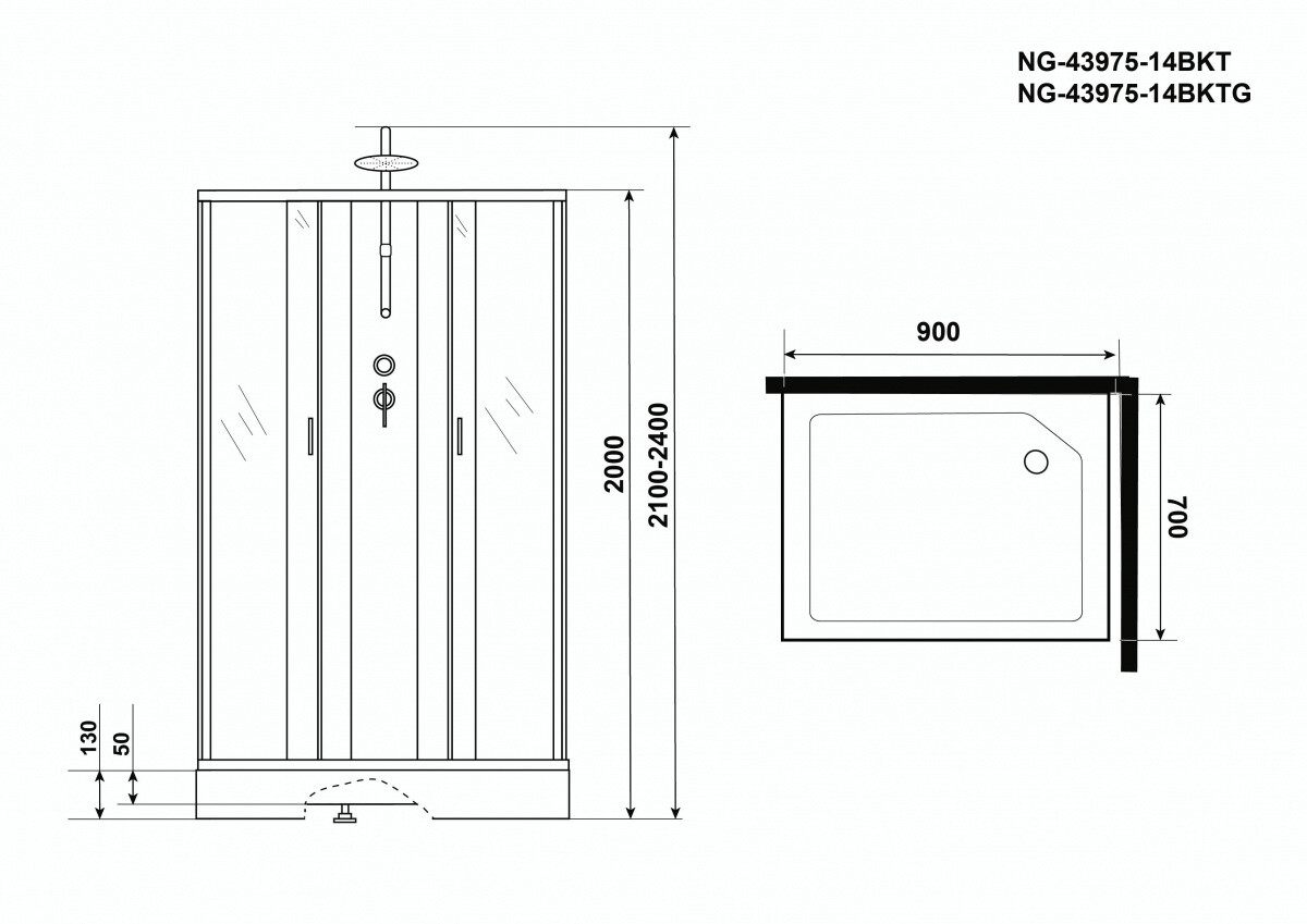 Niagara NG 43975-14QBKTG Душевая кабина 90x70 Без крыши с тропическим душем и гидромассажем 439753QBKTG