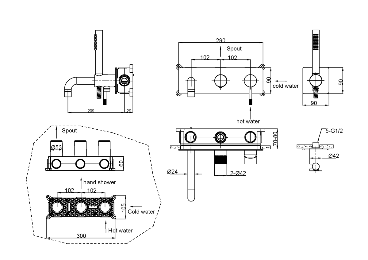 Смеситель для ванны встраиваемый Boheme Uno Хром 464-3-CR