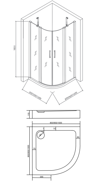 Bas Pandora R-90-T-CH душевое ограждение 90*90*185 ПД00051