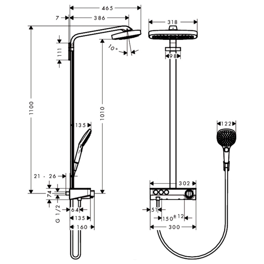 Hansgrohe Raindance Select E 300 3 jet Showerpipe душевая система с термостатом хром 27127000