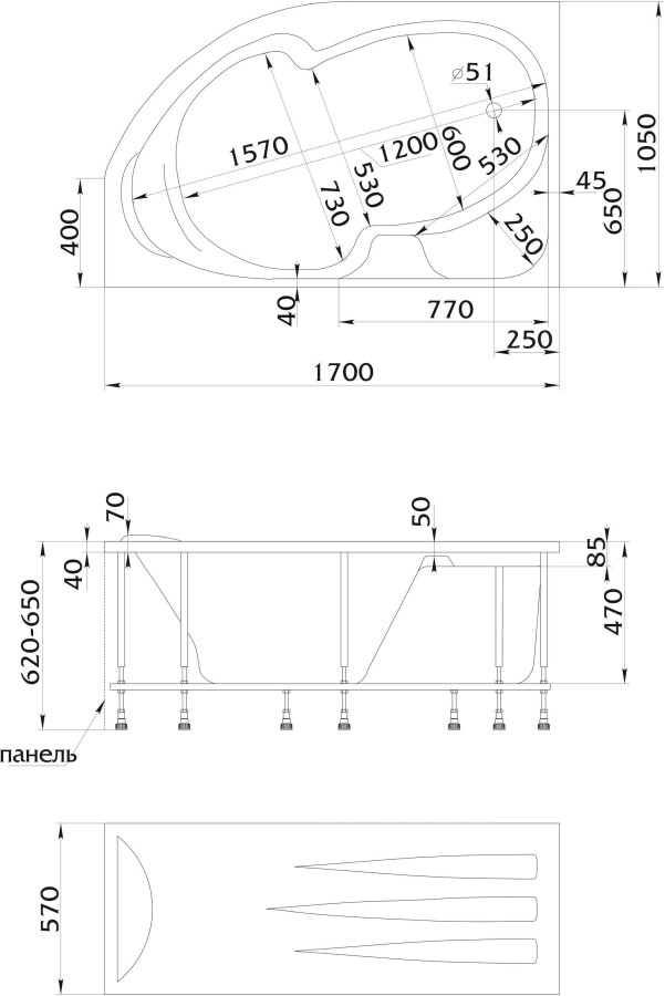 1 Marka Diana У41686 панель лицевая для ванны 02ди1610