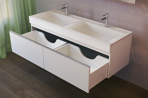 Raval Twins 140 тумба Twi.01.140/P/W с раковиной Pul.08.140/W подвесная