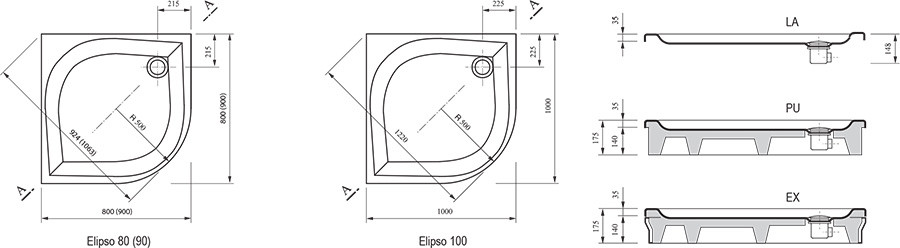 Ravak Elipso 90*90*17,5 EX душевой поддон акриловый A227701310