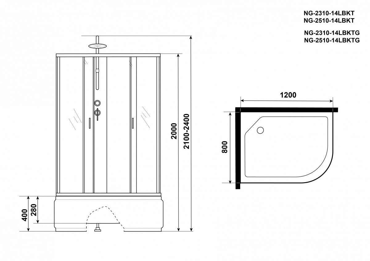 Niagara NG 2510-14LBKT Душевая кабина 120x80 Без крыши левосторонняя + Тропический душ 25101434LBKT