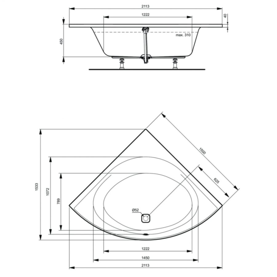 Ideal Standard Tonic ванна акриловая угловая 150х150 K746801