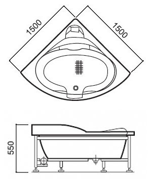 Ванна акриловая Appollo TS-1515 150х150 см угловая