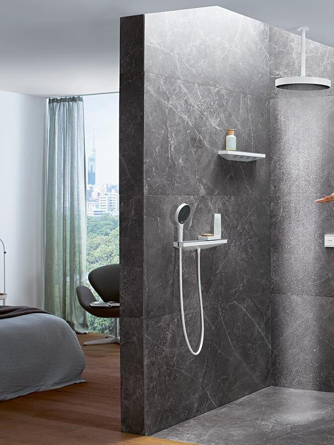 Hansgrohe Rainfinity Настенный держатель Porter 500 с полкой левый белый матовый 26843700