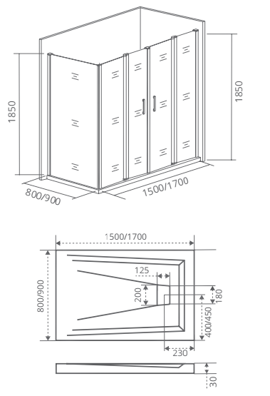 Bas Infinity WTWTD+SP G душевой уголок 170*90*185