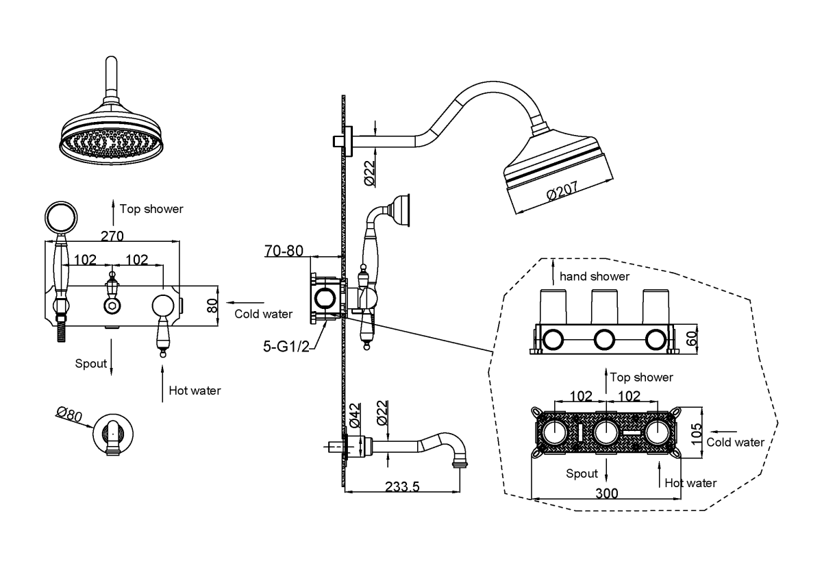 Душевая система с изливом Boheme Medici смесители Бронза 308