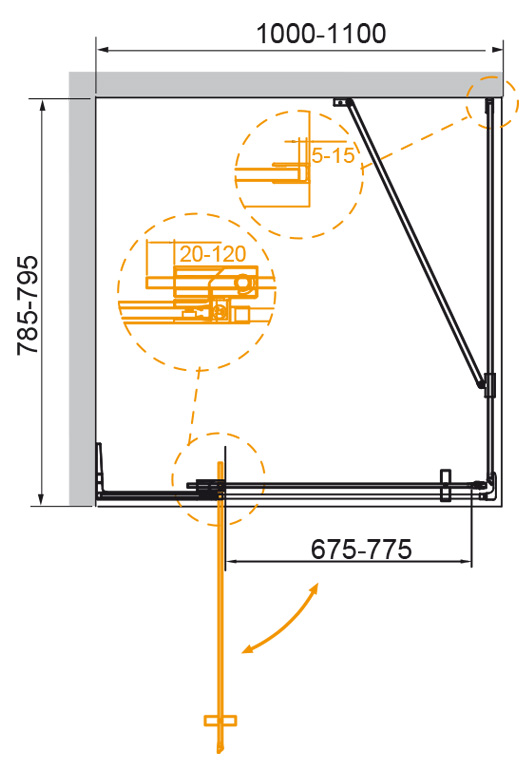 Cezares Slider душевой уголок 80х100/110 см SLIDER-AH-1-80-100/110-C-CR