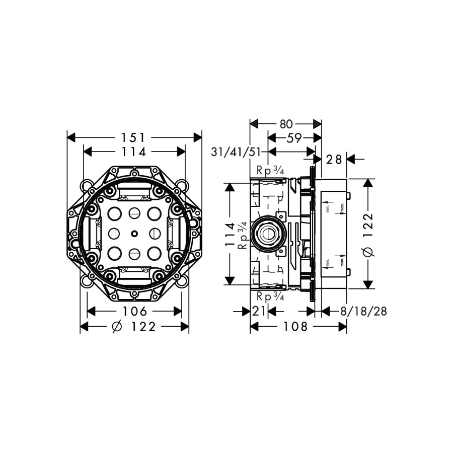 Hansgrohe 71468000S Set HG Vernis Shape смеситель для ванны скрытый монтаж (71468000+01800180) Хром