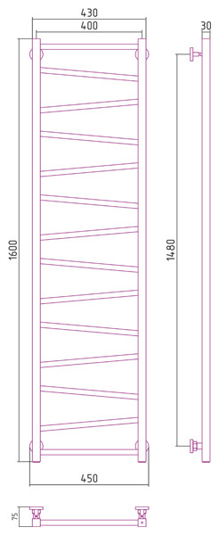 Сунержа Сирокко полотенцесушитель водяной 1600*400