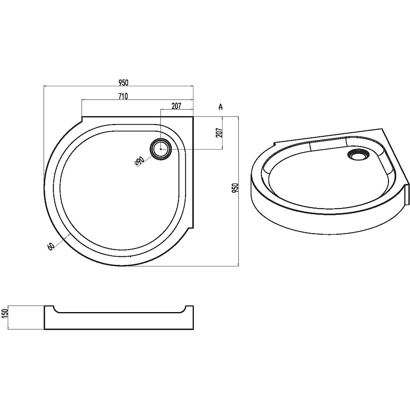 Am.Pm Like душевой поддон 95х95 см W83T-333-095W