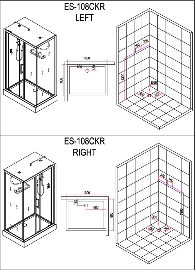 Esbano ES-108CKR Душевой бокс 100*80*210