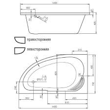 Jika Delicia 140*80 ванна акриловая асимметричная R
