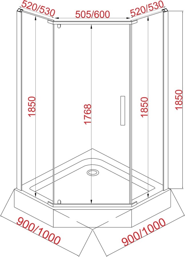 JY029 Душевое ограждение 100х100х185 трапеция (без поддона), прозрачное стекло EG220001