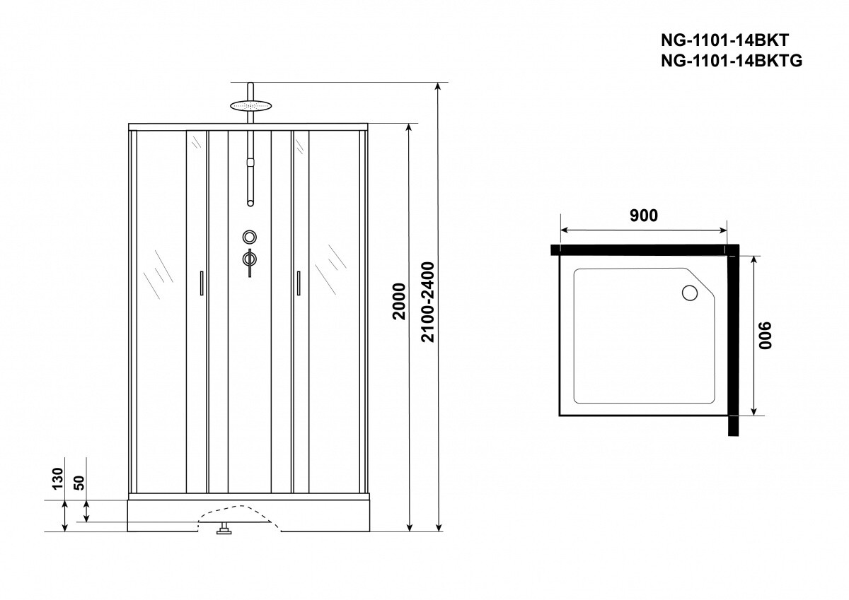 Niagara NG 1101-14BKT Душевая кабина 90x90 Тропический душ 11011423BKT