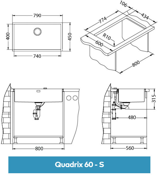 Alveus Quadrix 60 мойка кухонная 1092477