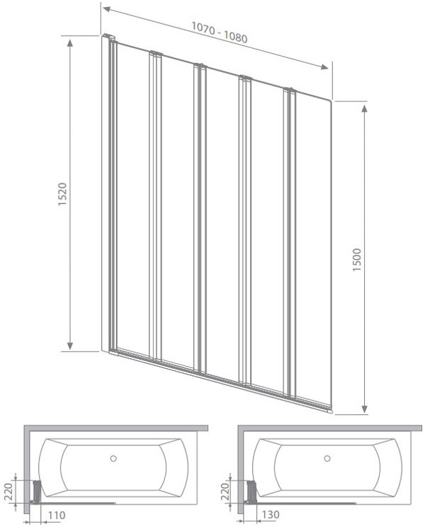 Radaway EOS PNW5 205501-101 107*152 шторка на ванну