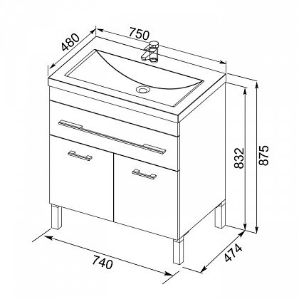 Aquanet Верона 75 тумба с умывальником 00231008 напольная 1/2