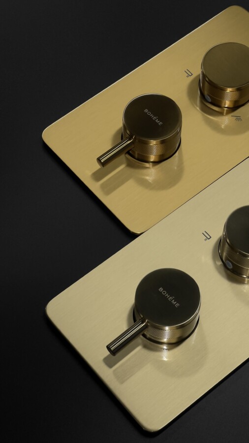 Смеситель встраиваемый с термостатом 3-х проходной Boheme Cell Thermo Gold 134-3-G